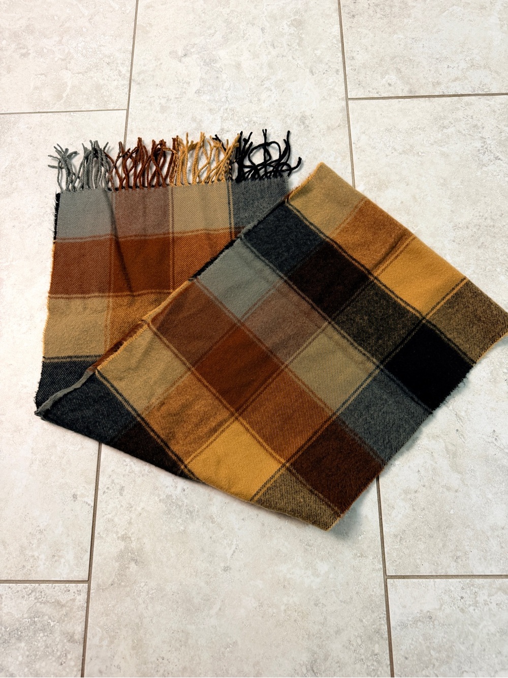 Softer Than Cashmere Plaid Fringe Scarf Brown Gray Tan Winter Wrap Unisex Men
